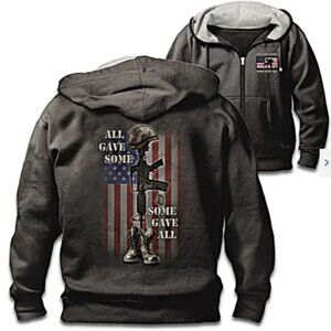 Bradford Exchange Embroidered Military Some Gave All USA Gray Zip-up Hoodie XL